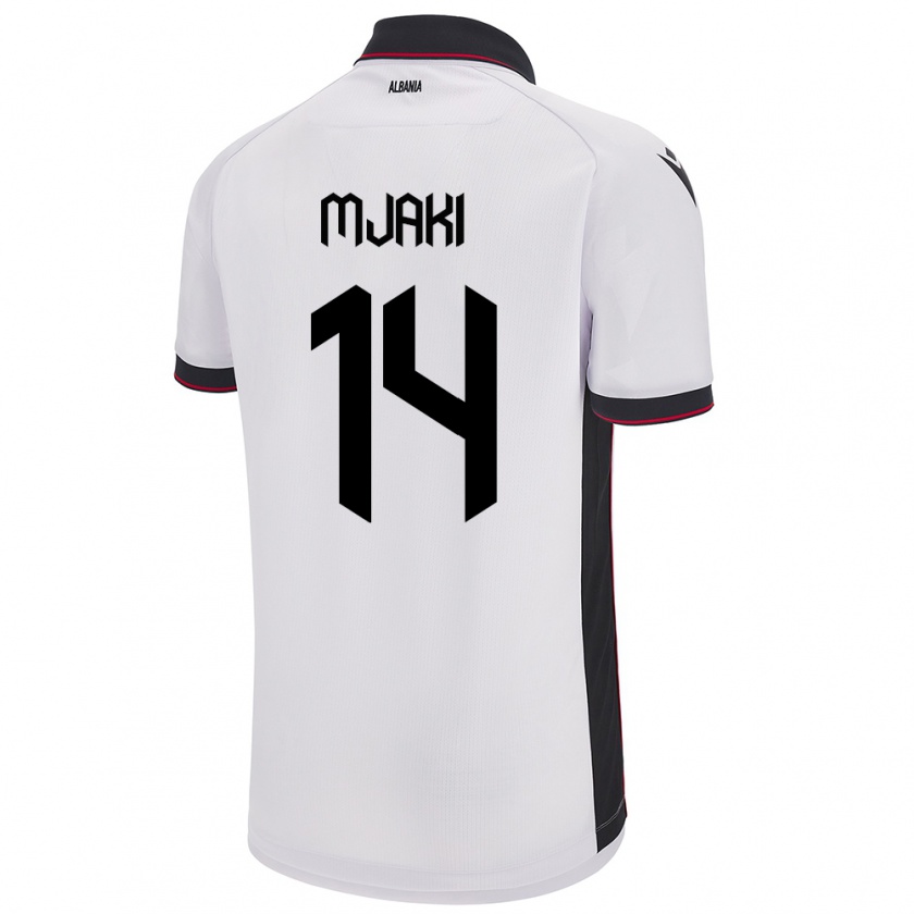 Kandiny Bambino Maglia Albania Agan Mjaki #14 Bianco Kit Gara Away 24-26 Maglietta