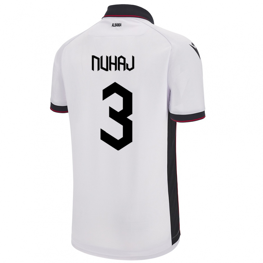 Kandiny Bambino Maglia Albania Fabjano Nuhaj #3 Bianco Kit Gara Away 24-26 Maglietta