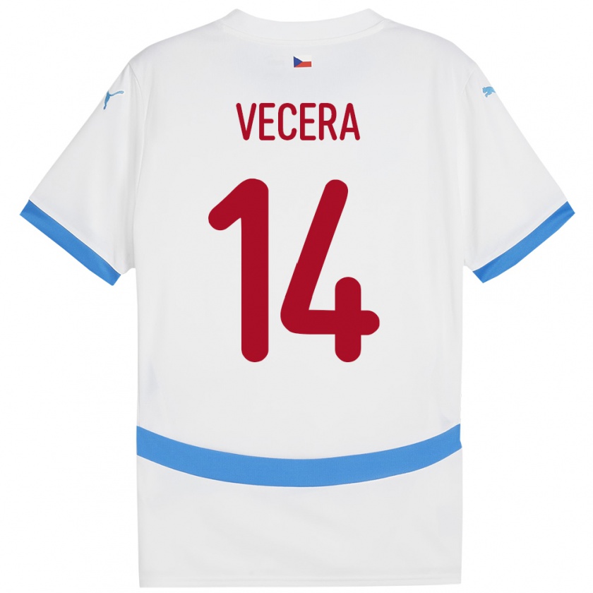 Kandiny Bambino Maglia Cechia Filip Vecera #14 Bianco Kit Gara Away 24-26 Maglietta