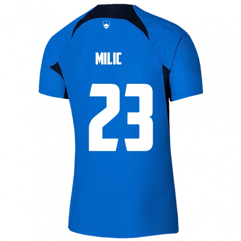 KandinyキッズスロベニアNino Milic#23青アウェイシャツ24-26ジャージーユニフォーム