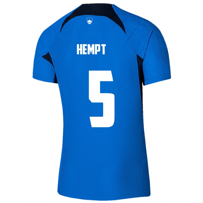 Kandiny Bambino Maglia Slovenia Lukas Hempt #5 Blu Kit Gara Away 24-26 Maglietta