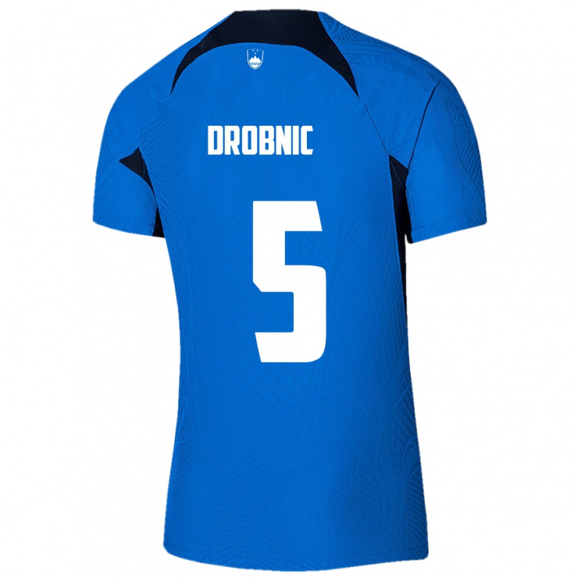 KandinyキッズスロベニアDominik Drobnic#5青アウェイシャツ24-26ジャージーユニフォーム