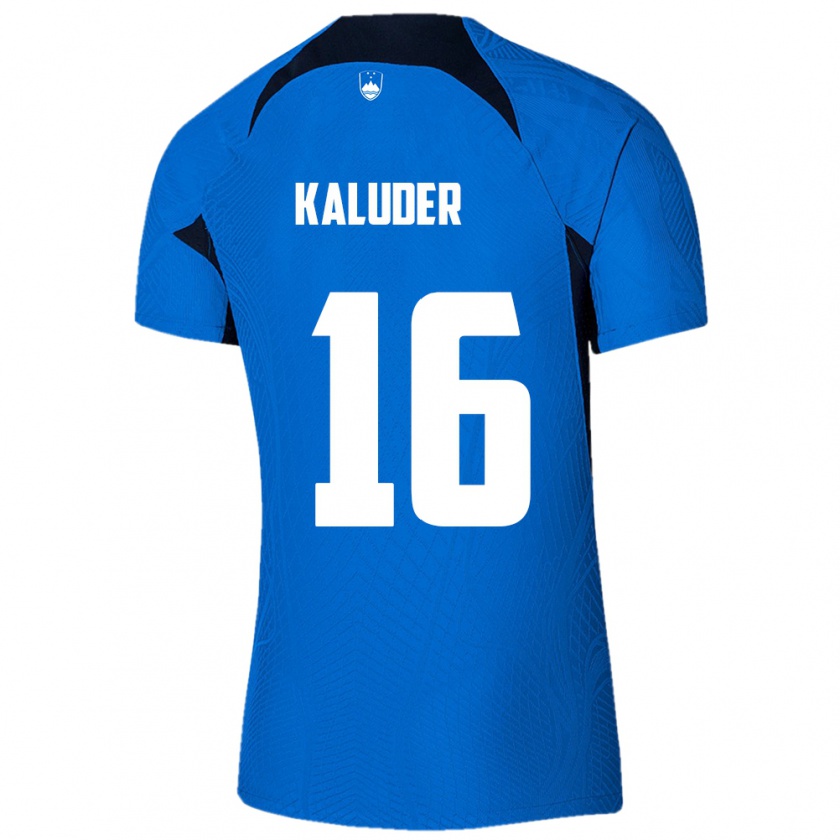 Kandiny Kinder Slowenien Grega Kaluder #16 Blau Auswärtstrikot Trikot 24-26 T-Shirt Österreich