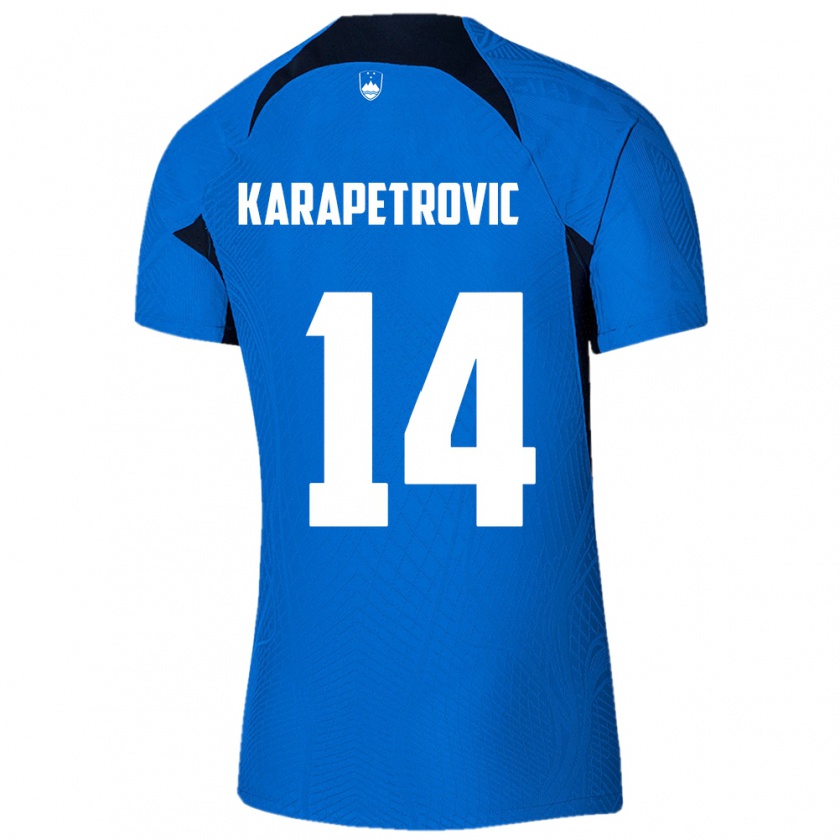 Kandiny Kinder Slowenien Luka Karapetrovic #14 Blau Auswärtstrikot Trikot 24-26 T-Shirt Österreich