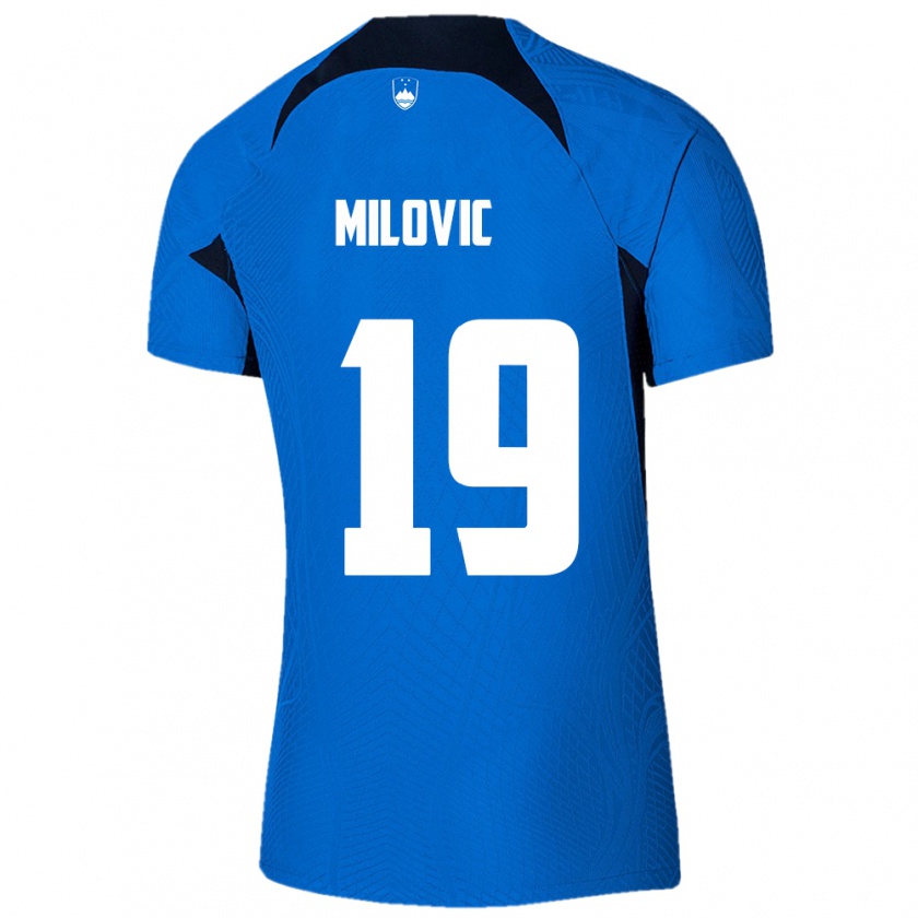 Kandiny Bambino Maglia Slovenia Ana Milovič #19 Blu Kit Gara Away 24-26 Maglietta