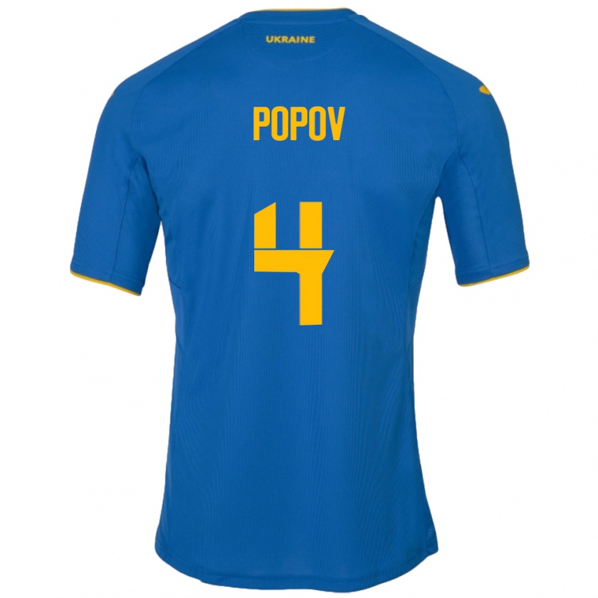 Kandiny Bambino Maglia Ucraina Denys Popov #4 Blu Kit Gara Away 24-26 Maglietta