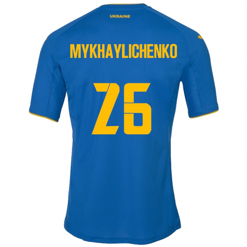 Kandiny Bambino Maglia Ucraina Bogdan Mykhaylichenko #26 Blu Kit Gara Away 24-26 Maglietta