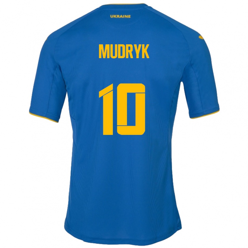 Kandiny Bambino Maglia Ucraina Mykhaylo Mudryk #10 Blu Kit Gara Away 24-26 Maglietta