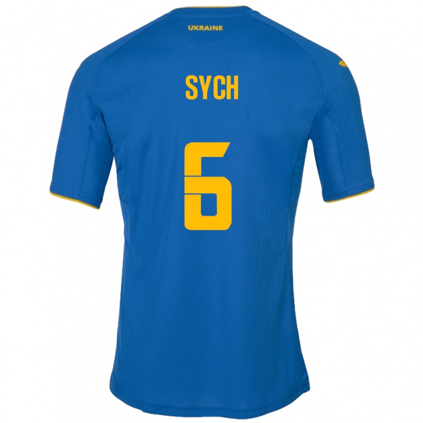 Kandiny Bambino Maglia Ucraina Oleksiy Sych #6 Blu Kit Gara Away 24-26 Maglietta