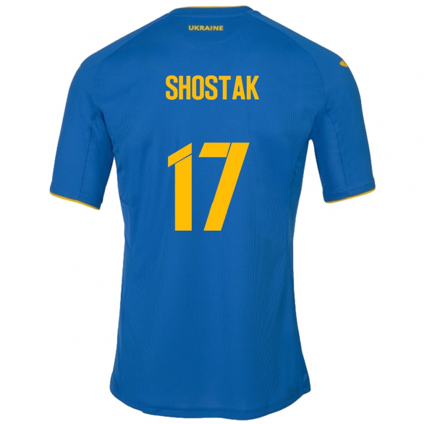 Kandiny Bambino Maglia Ucraina Denys Shostak #17 Blu Kit Gara Away 24-26 Maglietta