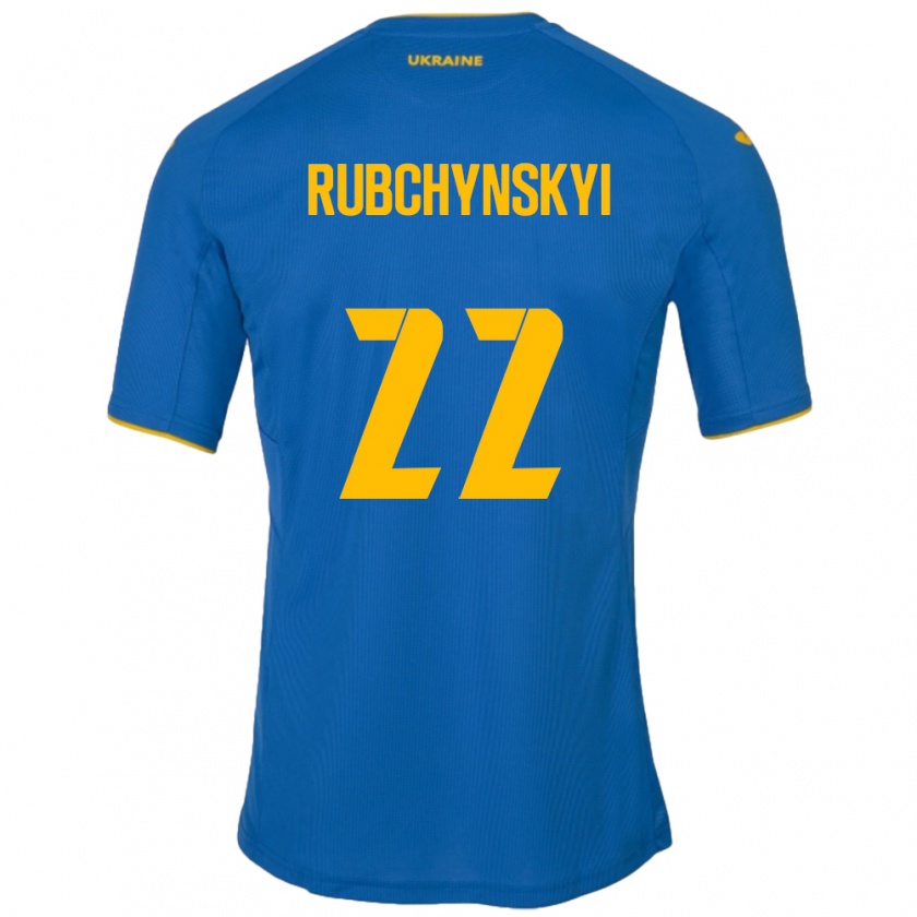 Kandiny Bambino Maglia Ucraina Valentyn Rubchynskyi #22 Blu Kit Gara Away 24-26 Maglietta