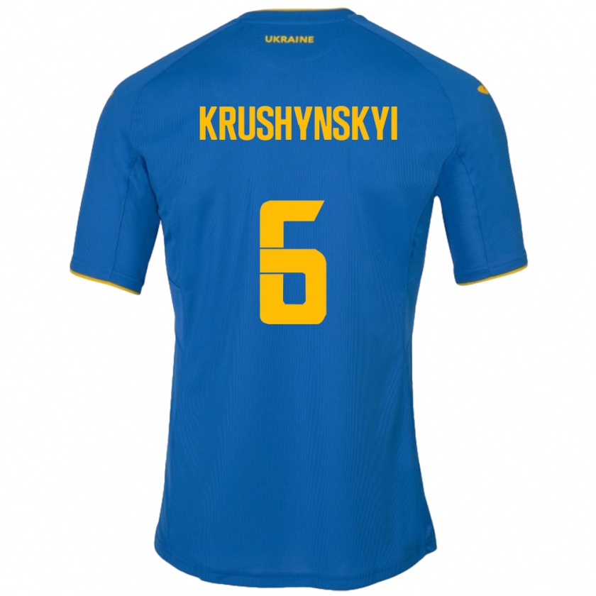 Kandiny Kinderen Oekraïne Borys Krushynskyi #6 Blauw Uitshirt Uittenue 24-26 T-Shirt België