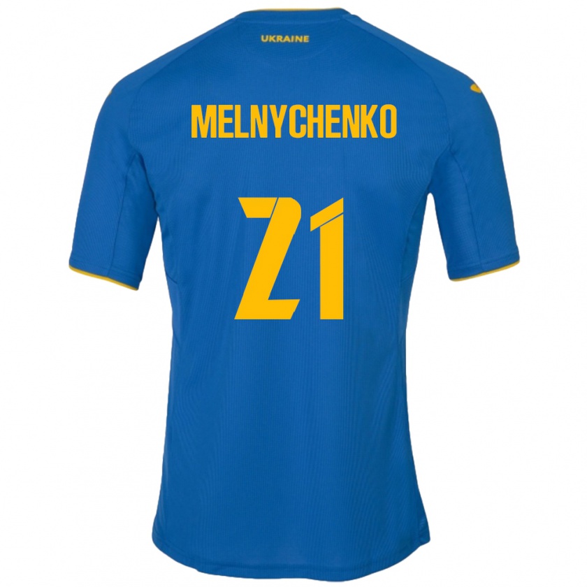 Kandiny Bambino Maglia Ucraina Maksym Melnychenko #21 Blu Kit Gara Away 24-26 Maglietta