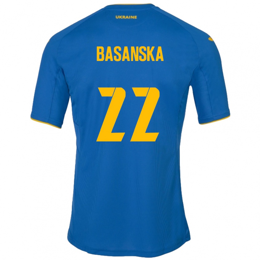 Kandiny Bambino Maglia Ucraina Olga Basanska #22 Blu Kit Gara Away 24-26 Maglietta