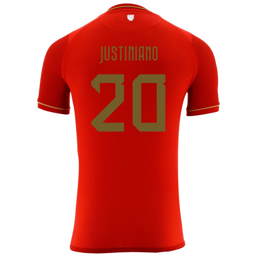 Kandiny Bambino Maglia Bolivia Leonardo Justiniano #20 Rosso Kit Gara Away 24-26 Maglietta