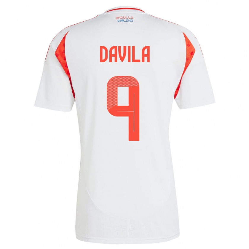 Kandiny Kinder Chile Víctor Dávila #9 Weiß Auswärtstrikot Trikot 24-26 T-Shirt Österreich