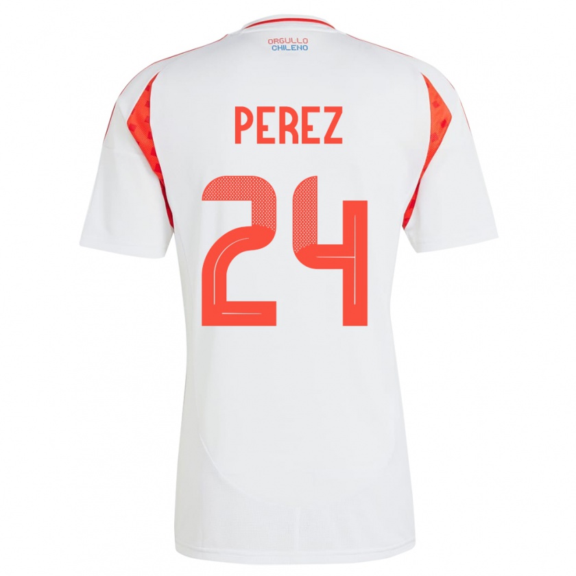 Kandiny Bambino Maglia Cile César Pérez #24 Bianco Kit Gara Away 24-26 Maglietta