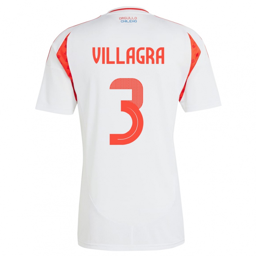 Kandiny Kinder Chile Jonathan Villagra #3 Weiß Auswärtstrikot Trikot 24-26 T-Shirt Österreich