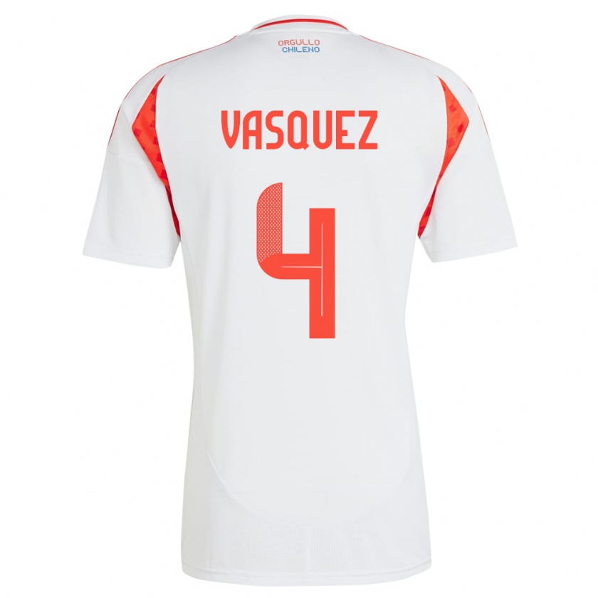 Kandiny Bambino Maglia Cile Matías Vásquez #4 Bianco Kit Gara Away 24-26 Maglietta