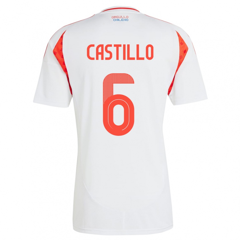 Kandiny Bambino Maglia Cile Cristóbal Castillo #6 Bianco Kit Gara Away 24-26 Maglietta