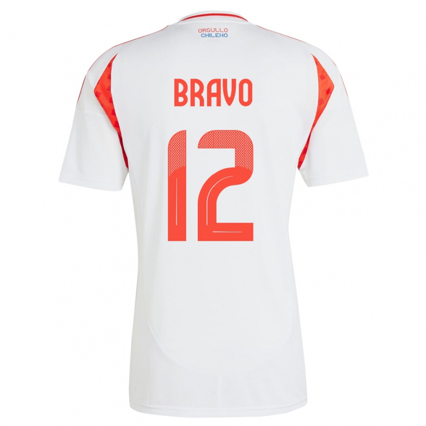 Kandiny Bambino Maglia Cile Christian Bravo #12 Bianco Kit Gara Away 24-26 Maglietta