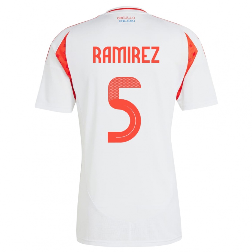 Kandiny Bambino Maglia Cile Fernanda Ramírez #5 Bianco Kit Gara Away 24-26 Maglietta