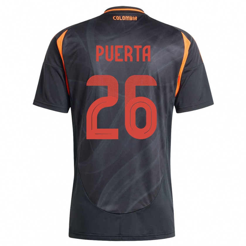 Kandiny Bambino Maglia Colombia Gustavo Puerta #26 Nero Kit Gara Away 24-26 Maglietta