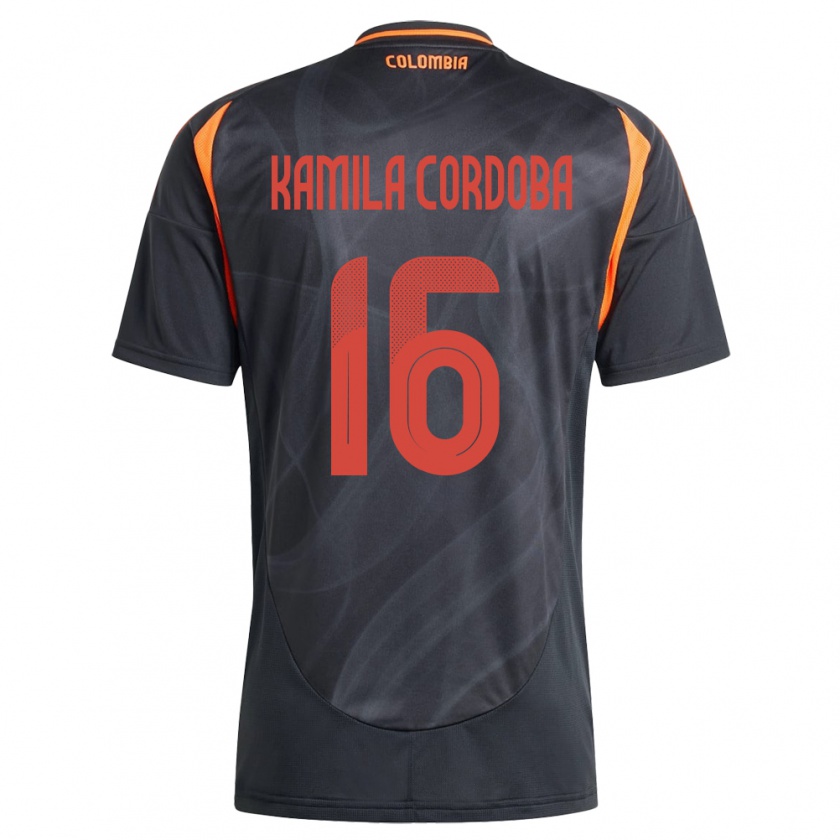 Kandiny Bambino Maglia Colombia Sara Kamila Córdoba #16 Nero Kit Gara Away 24-26 Maglietta