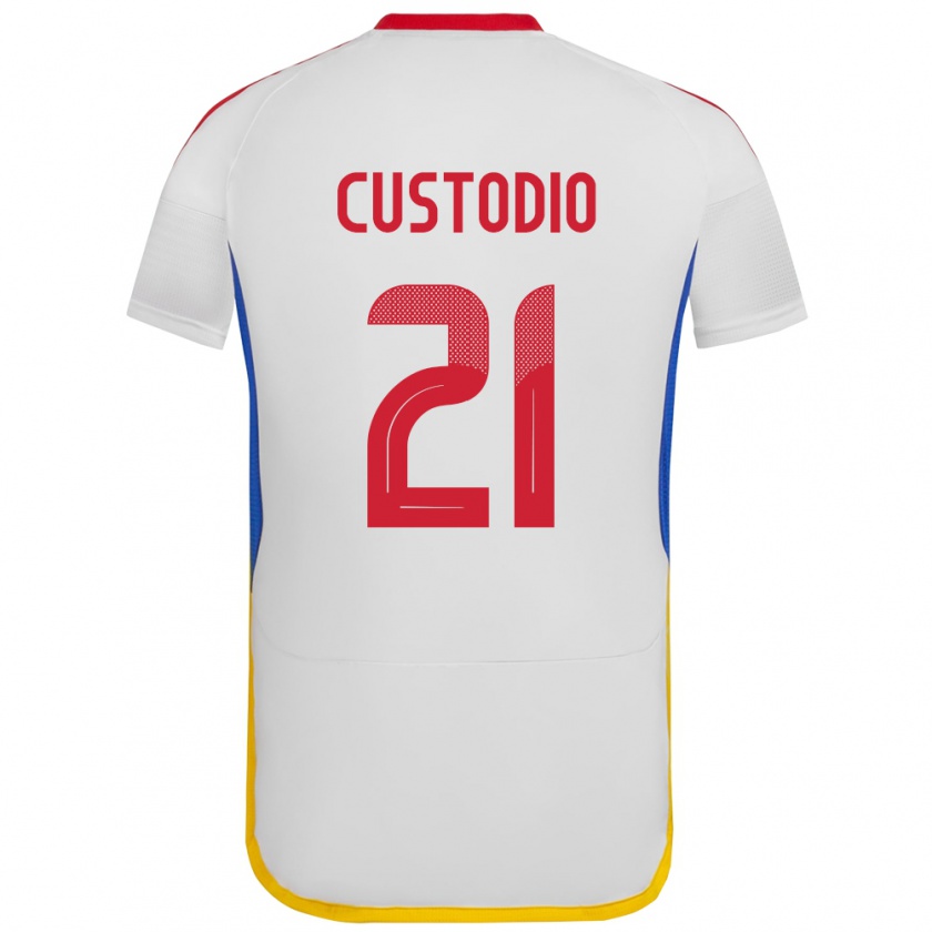 Kandiny Bambino Maglia Venezuela Alex Custodio #21 Bianco Kit Gara Away 24-26 Maglietta