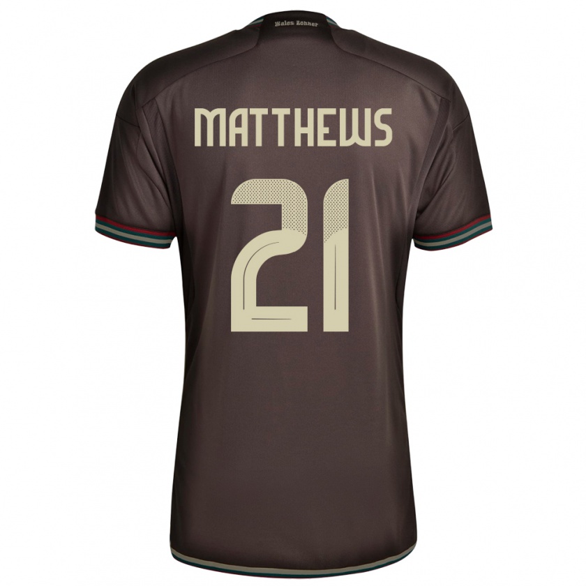 Kandiny Bambino Maglia Giamaica Cheyna Matthews #21 Marrone Notte Kit Gara Away 24-26 Maglietta