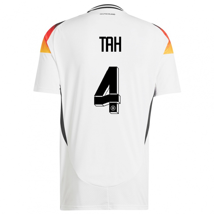 Kandiny Hombre Camiseta Alemania Jonathan Tah #4 Blanco 1ª Equipación 24-26 La Camisa