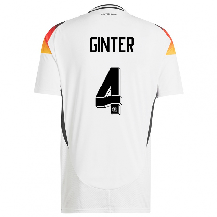 Kandiny Hombre Camiseta Alemania Matthias Ginter #4 Blanco 1ª Equipación 24-26 La Camisa