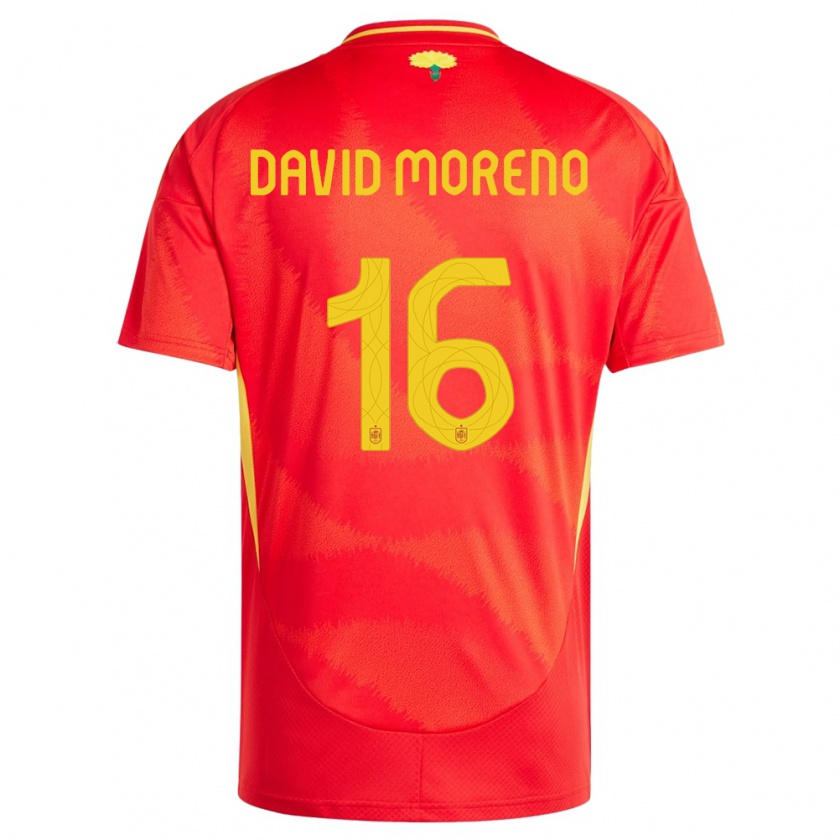 Kandiny Uomo Maglia Spagna Antonio David Moreno #16 Rosso Kit Gara Home 24-26 Maglietta