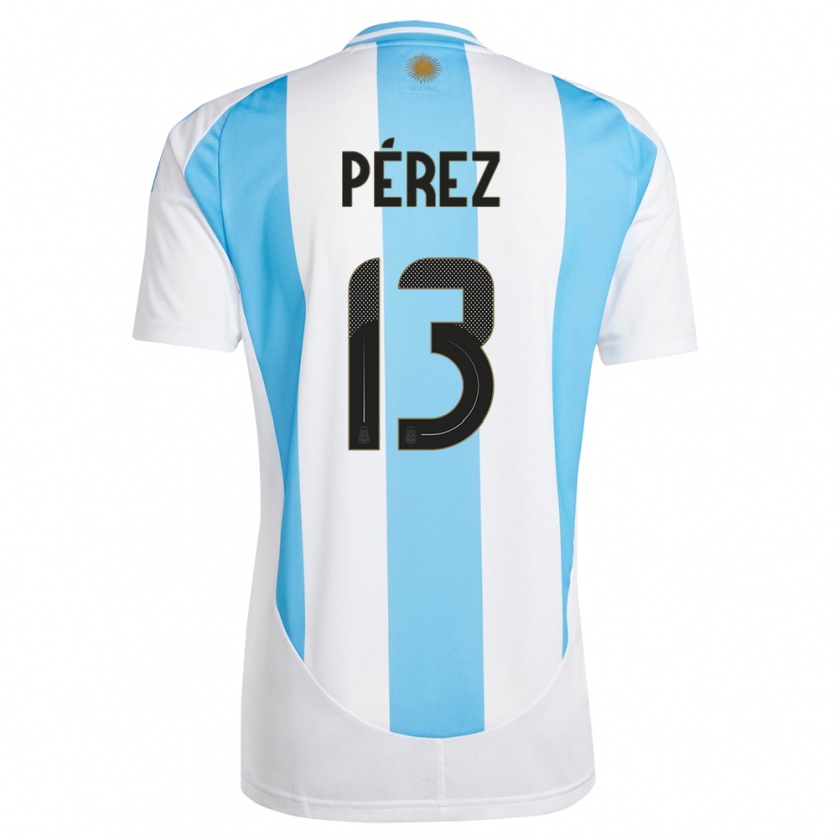 Kandiny Hombre Camiseta Argentina Nehuen Perez #13 Blanco Azul 1ª Equipación 24-26 La Camisa