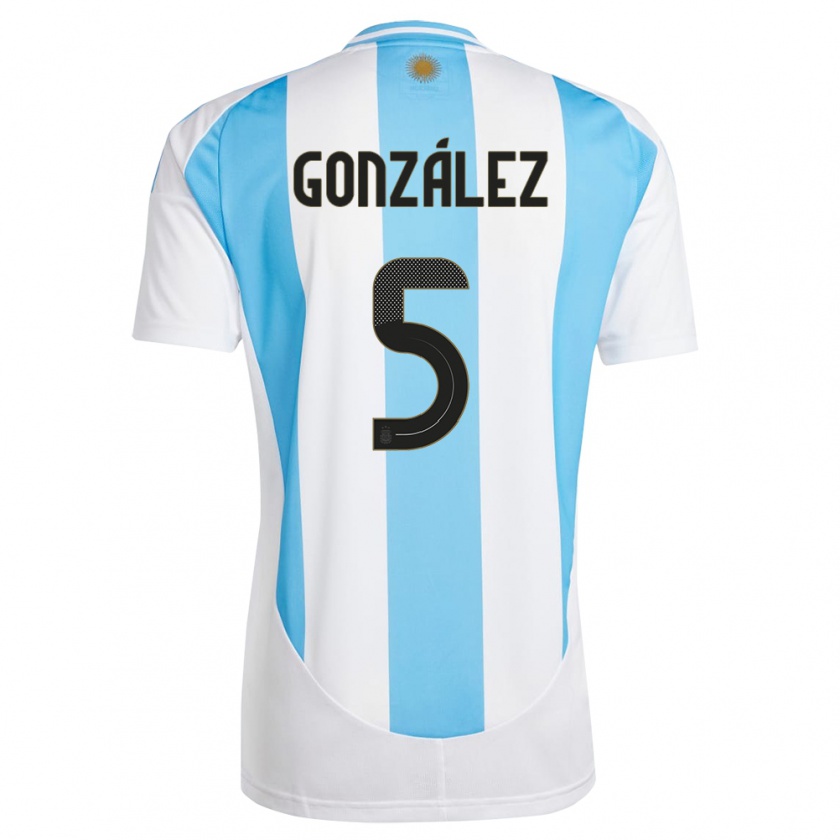 Kandiny Uomo Maglia Argentina Maximiliano Gonzalez #5 Bianco Blu Kit Gara Home 24-26 Maglietta