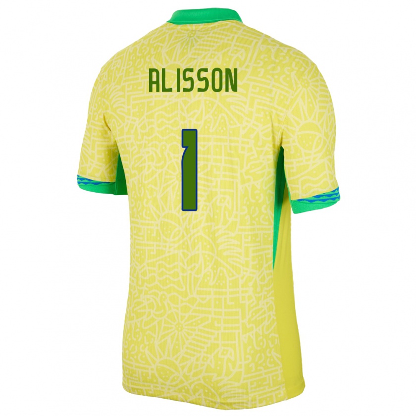 Kandiny Uomo Maglia Brasile Alisson #1 Giallo Kit Gara Home 24-26 Maglietta