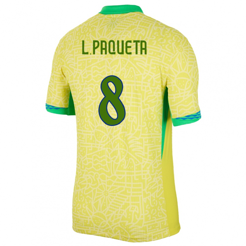 Kandiny Heren Brazilië Lucas Paqueta #8 Geel Thuisshirt Thuistenue 24-26 T-Shirt