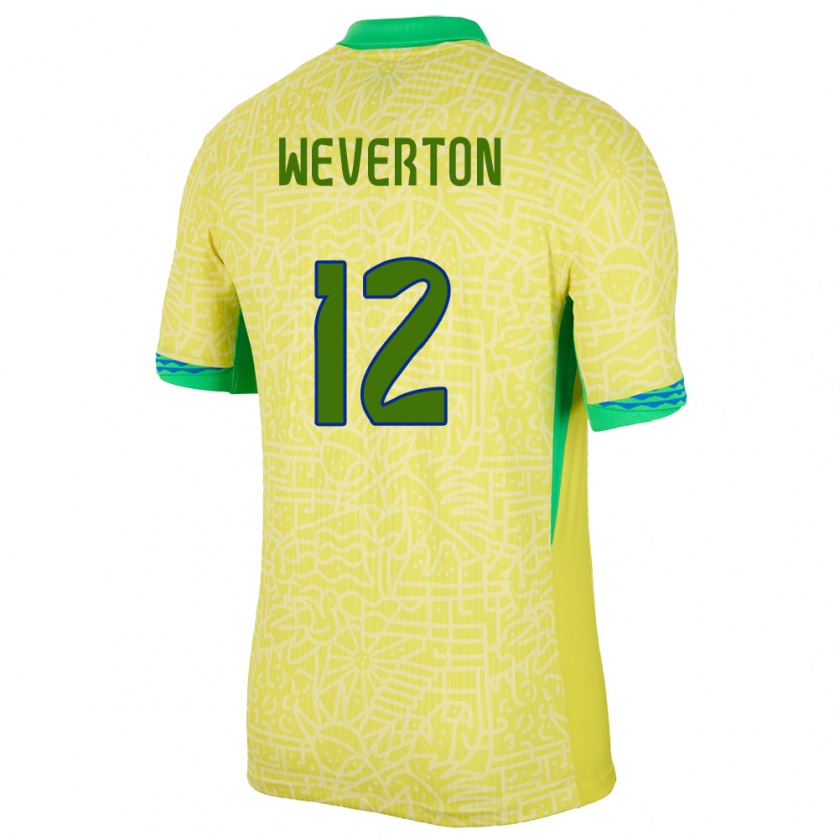 Kandiny Uomo Maglia Brasile Weverton #12 Giallo Kit Gara Home 24-26 Maglietta