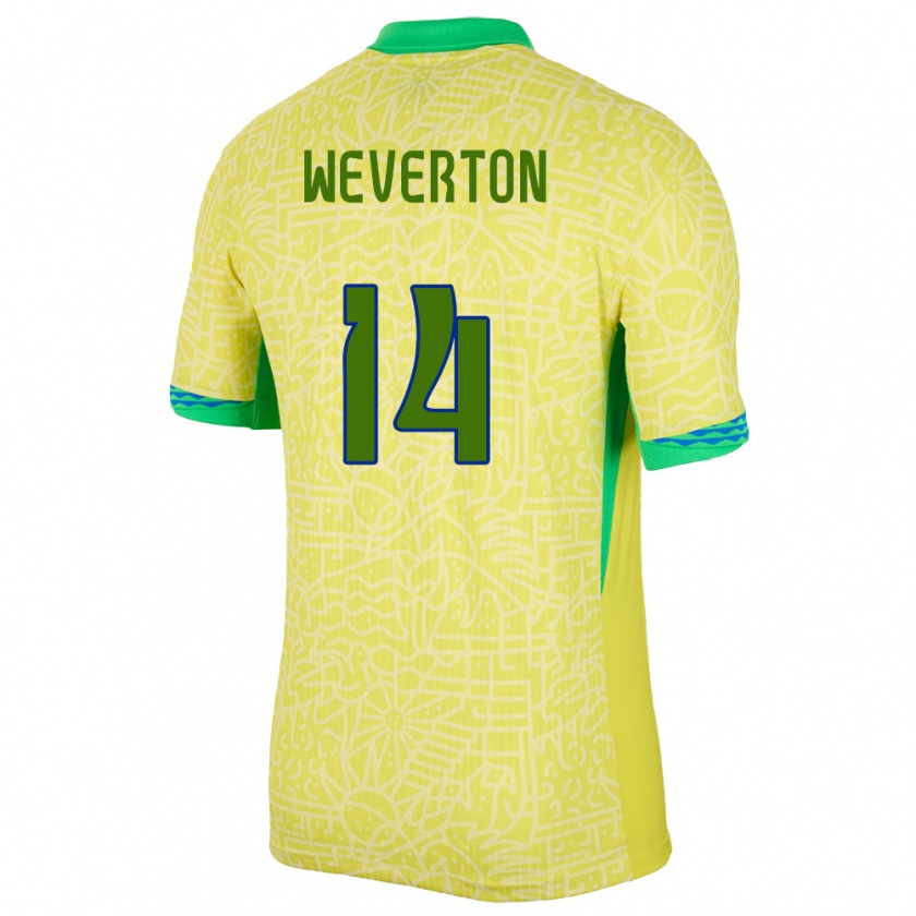 Kandiny Hombre Camiseta Brasil Weverton #14 Amarillo 1ª Equipación 24-26 La Camisa