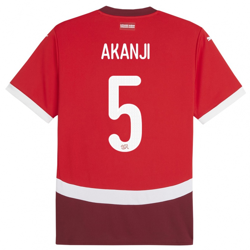 Kandiny Hombre Camiseta Suiza Manuel Akanji #5 Rojo 1ª Equipación 24-26 La Camisa México