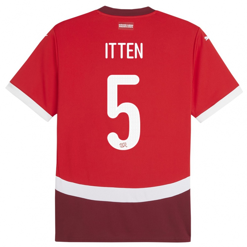 Kandiny Heren Zwitserland Cedric Itten #5 Rood Thuisshirt Thuistenue 24-26 T-Shirt België