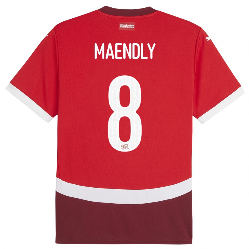 Kandiny Heren Zwitserland Sandy Maendly #8 Rood Thuisshirt Thuistenue 24-26 T-Shirt België