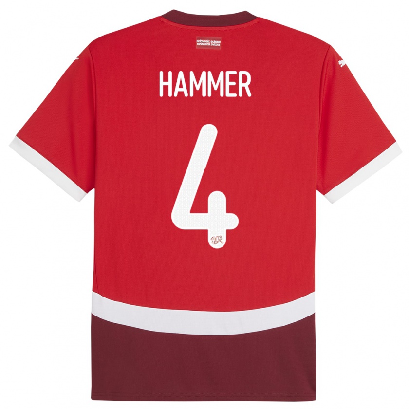 Kandiny Herren Schweiz Pascal Hammer #4 Rot Heimtrikot Trikot 24-26 T-Shirt Österreich