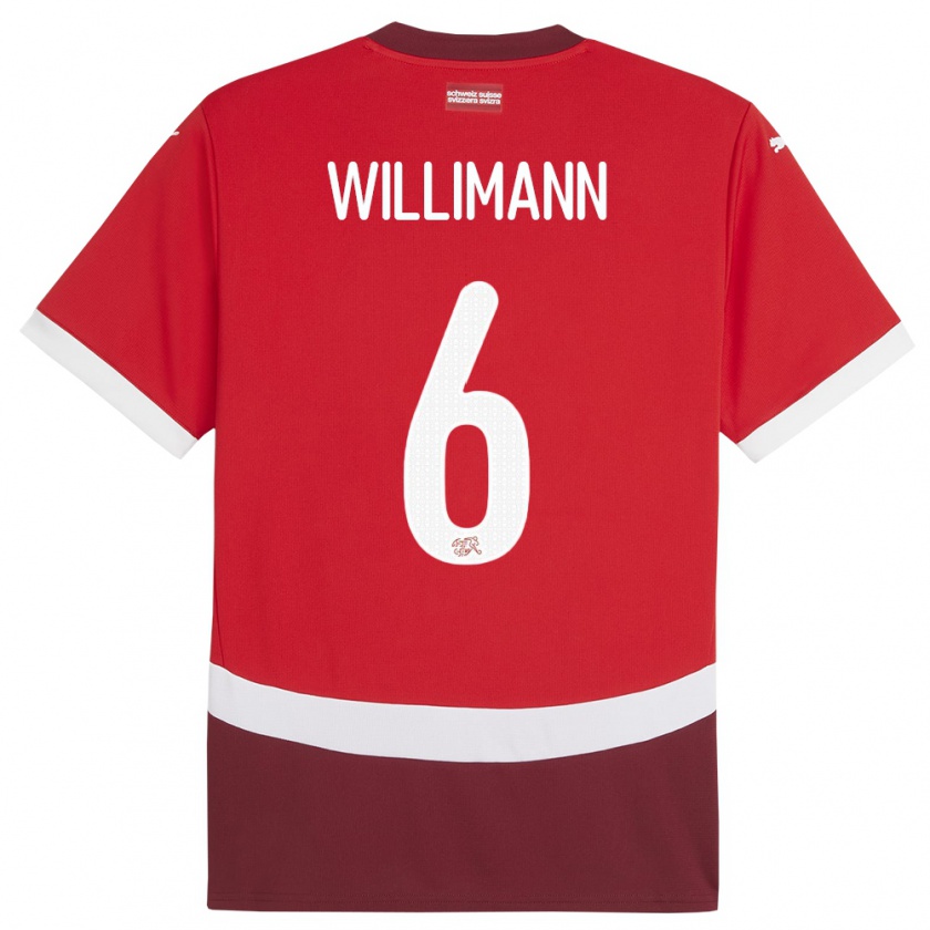 KandinyメンズスイスMauricio Willimann#6赤ホームシャツ24-26ジャージーユニフォーム