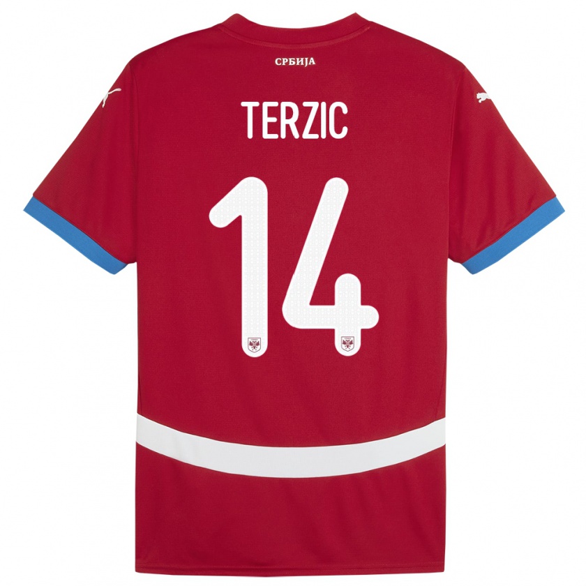 Kandiny Heren Servië Aleksa Terzic #14 Rood Thuisshirt Thuistenue 24-26 T-Shirt