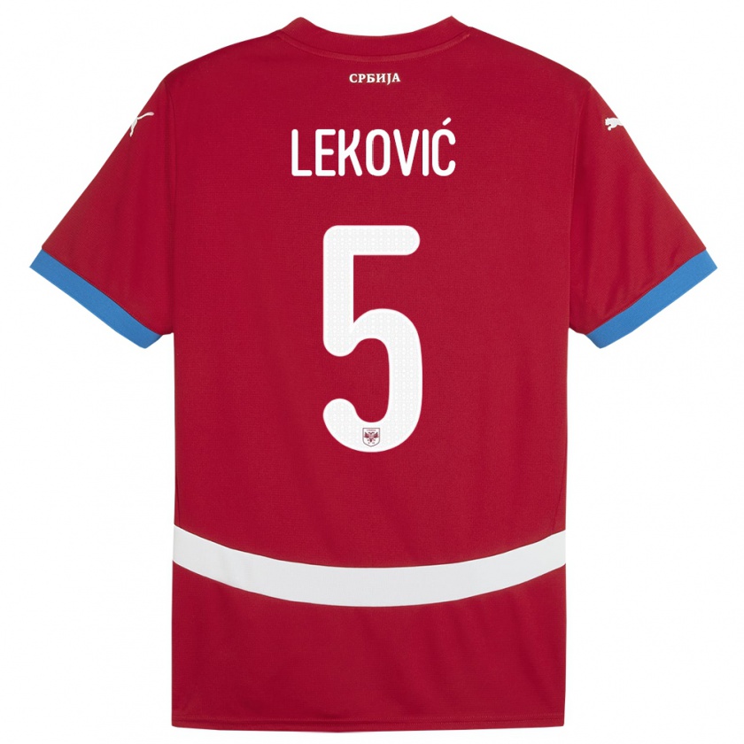 Kandiny Heren Servië Stefan Lekovic #5 Rood Thuisshirt Thuistenue 24-26 T-Shirt België