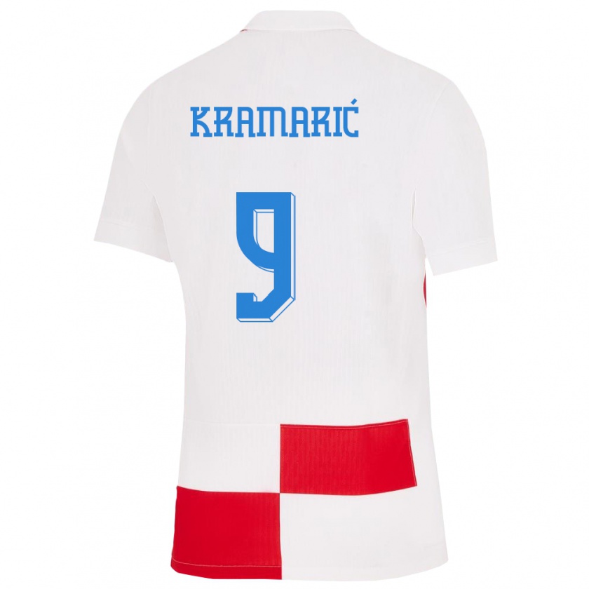 Kandiny Uomo Maglia Croazia Andrej Kramaric #9 Bianco Rosso Kit Gara Home 24-26 Maglietta