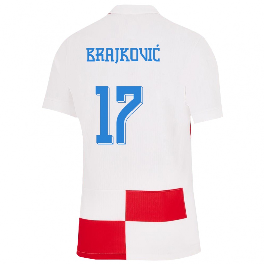 Kandiny Heren Kroatië Roko Brajkovic #17 Wit Rood Thuisshirt Thuistenue 24-26 T-Shirt België