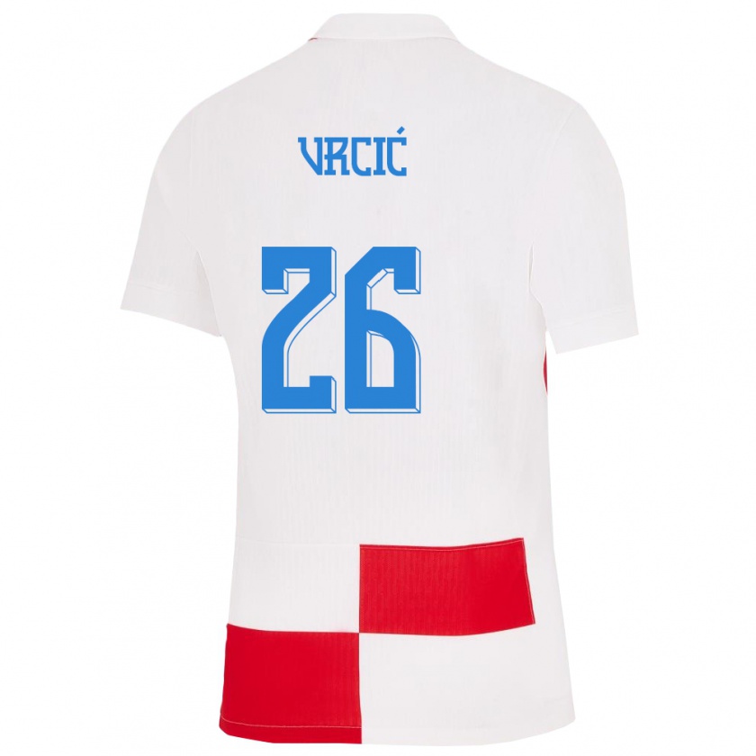 Kandiny Uomo Maglia Croazia Jere Vrcic #26 Bianco Rosso Kit Gara Home 24-26 Maglietta