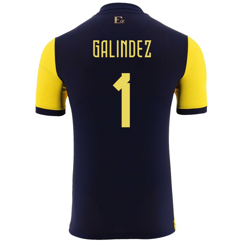 Kandiny Hombre Camiseta Ecuador Hernan Galindez #1 Amarillo 1ª Equipación 24-26 La Camisa